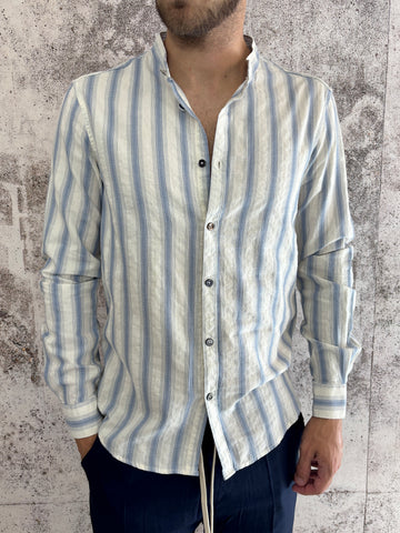 Camicia coreana panna righe azzurre