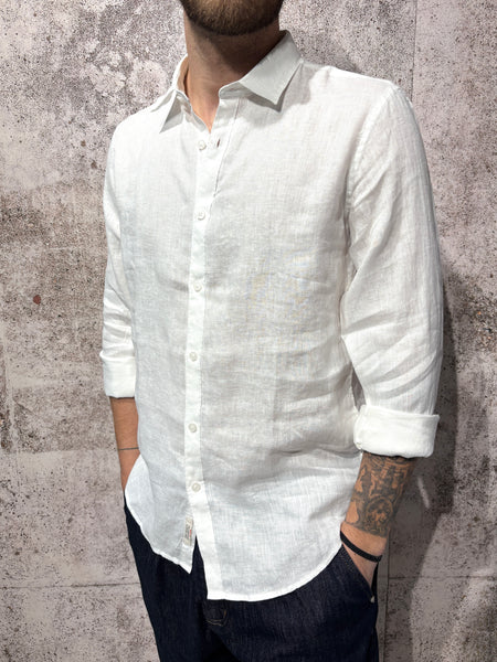 Camicia lino bianca collo francese