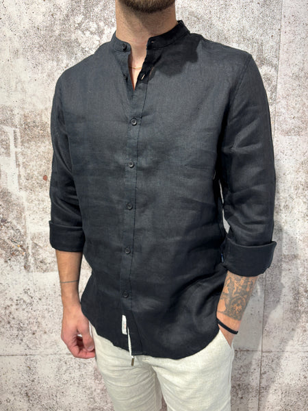 Korean style black linen shirt