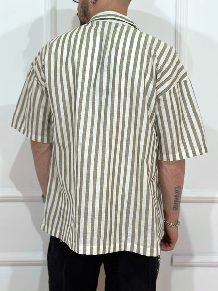 Camicia mezza manica righe verdi