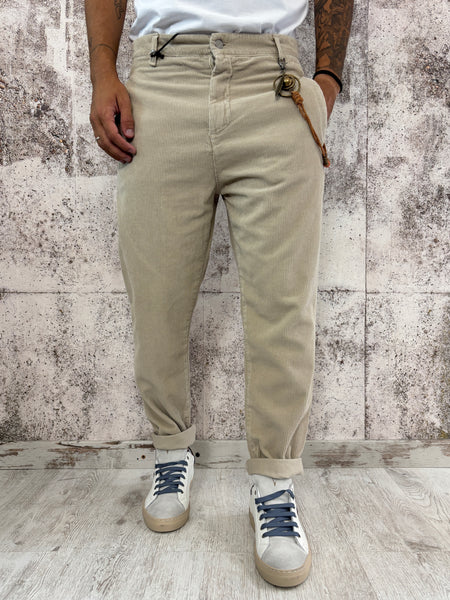 Pantalone beige velluto costine