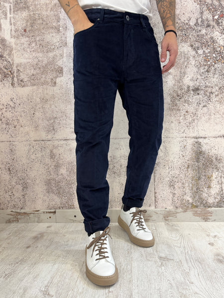 Pantalone velluto tramato blu