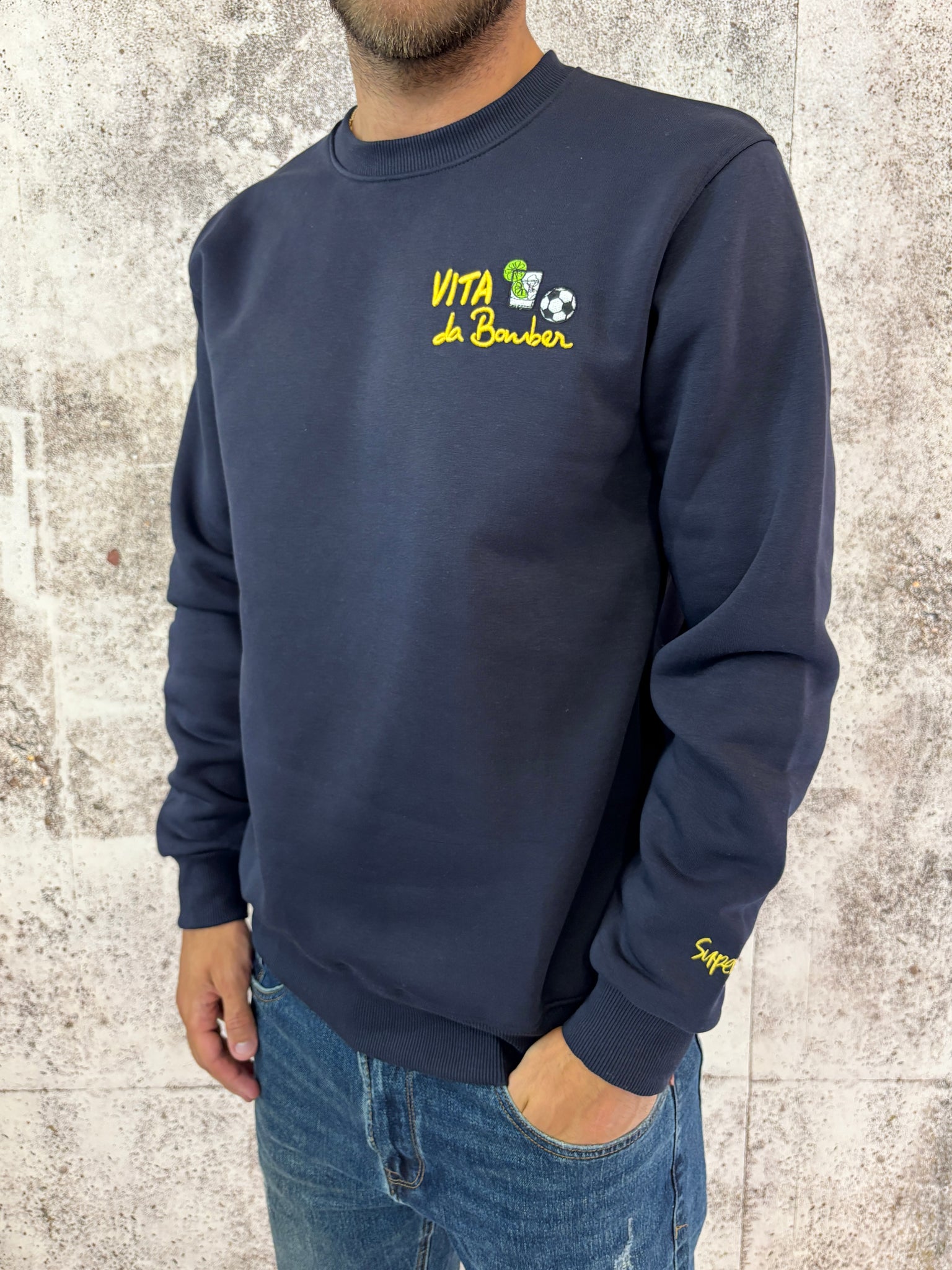 Felpa blu vita da bomber