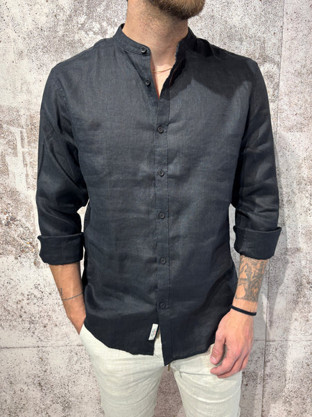 Korean style black linen shirt