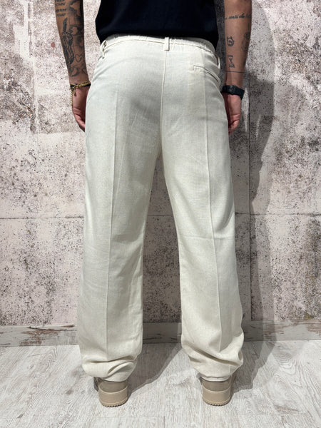 Pantalone palazzo sabbia misto lino