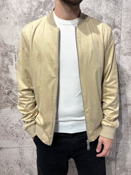 Beige suede bomber jacket