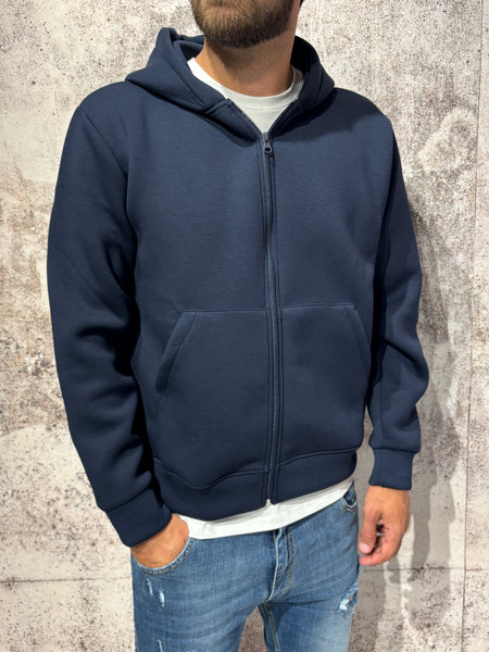 Felpa cappuccio blu full zip