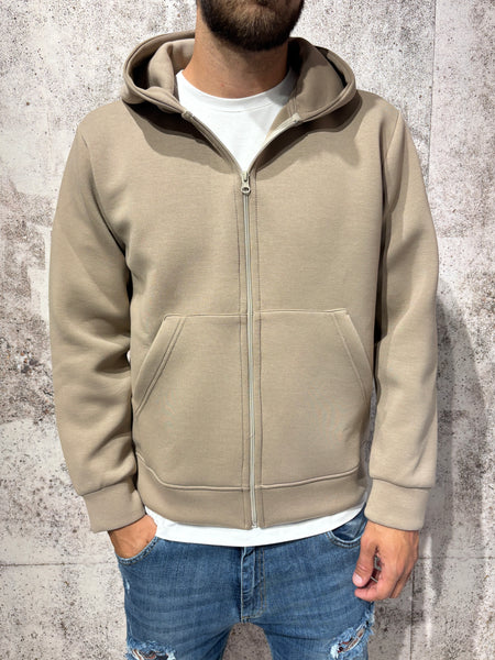 Felpa cappuccio beige full zip