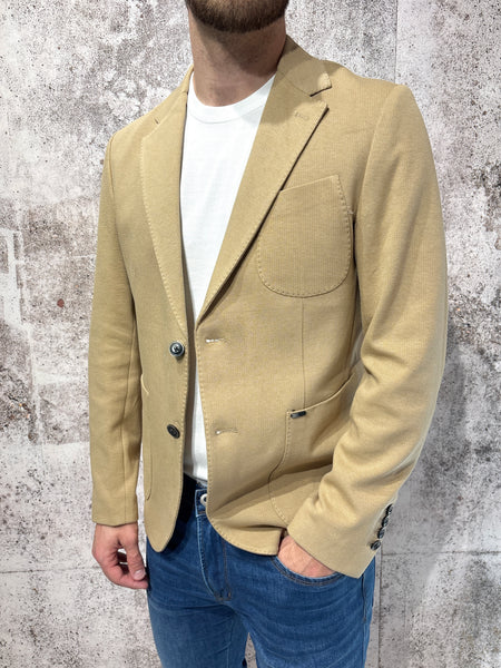 Giacca monopetto jacquard camel