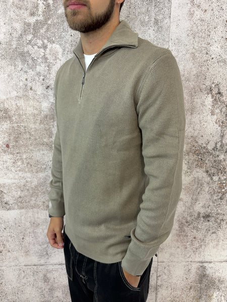 Maglione beige mezza zip