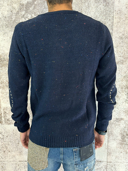 Maglione girocollo blu taschino