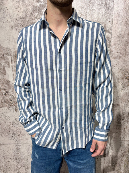 Blue striped linen blend shirt