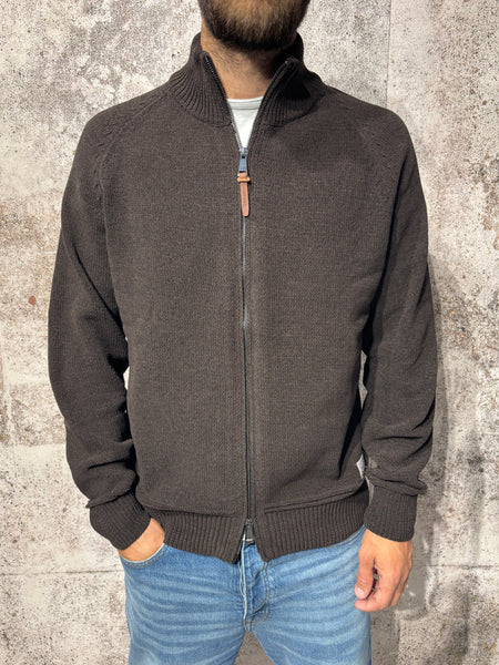Maglione ciniglia full zip coffee