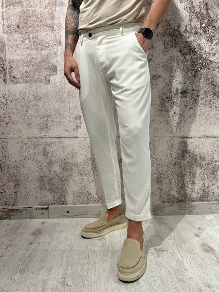 Pantalone chino misto lino bianco