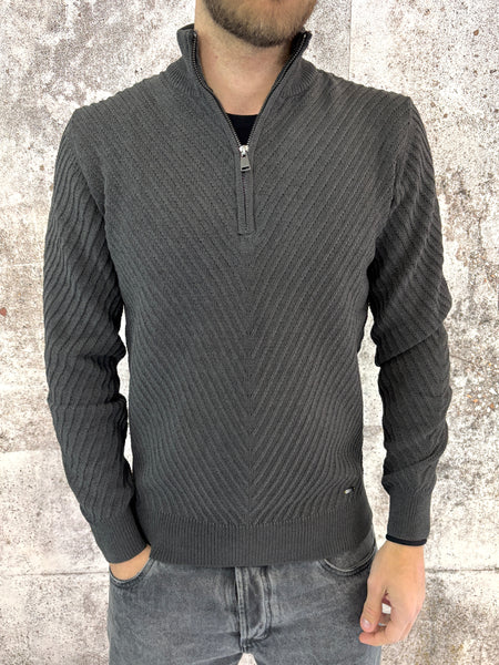 Maglione lavorato mezza zip grigio scuro