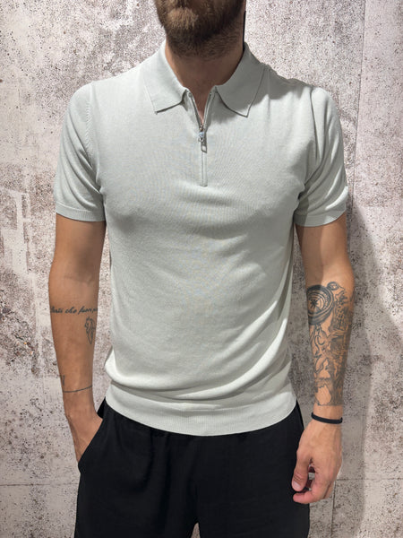 Polo in maglia zip perla