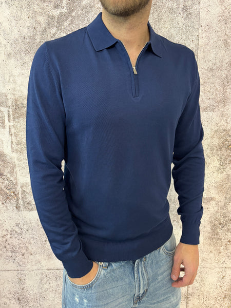 Polo blu con zip manica lunga
