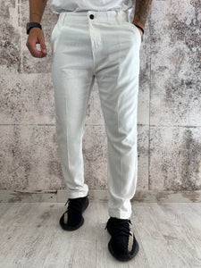 Pantalone chino Misto lino bianco