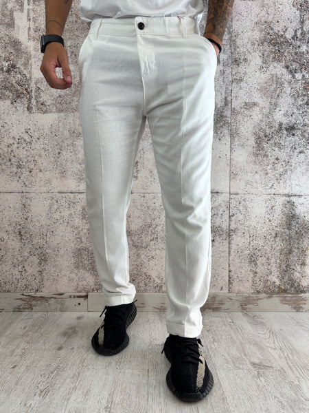 Pantalone chino Misto lino bianco