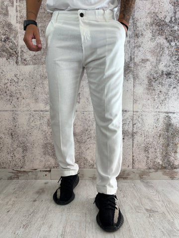 Pantalone chino Misto lino bianco