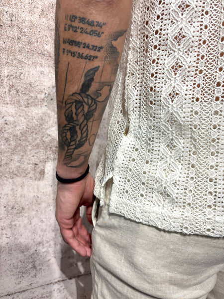 Camicia m/m traforata panna fantasia