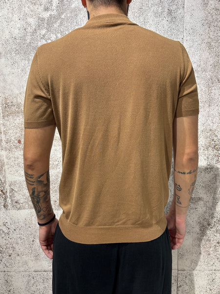 Polo in maglia zip tabacco