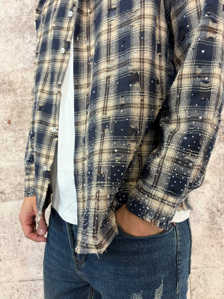 Camicia scozzese con rotture e brillantini