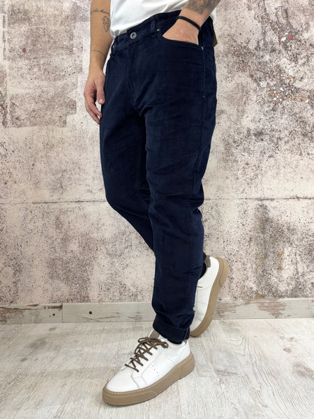 Pantalone velluto tramato blu