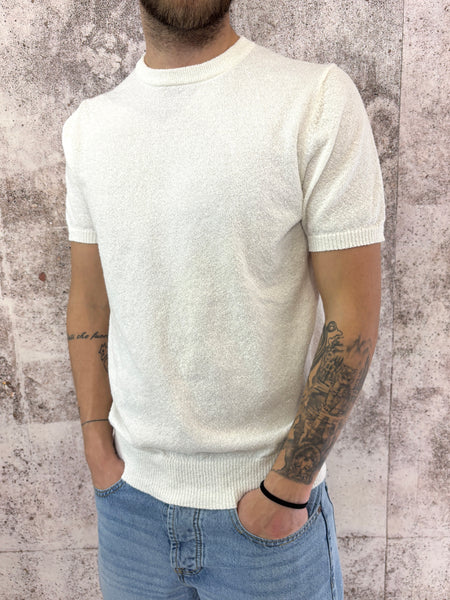 T-Shirt in maglia boucle' panna