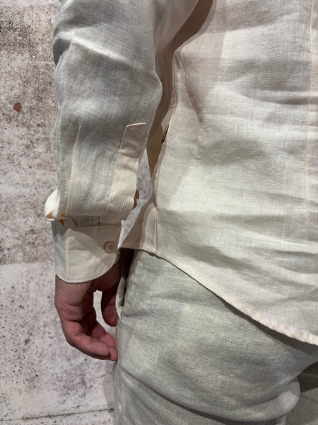 Old pink linen Korean collar shirt
