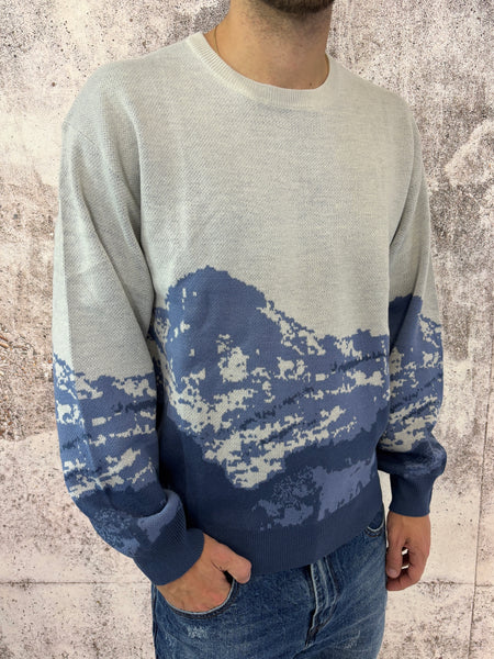 Maglione grigio fantasia montagna
