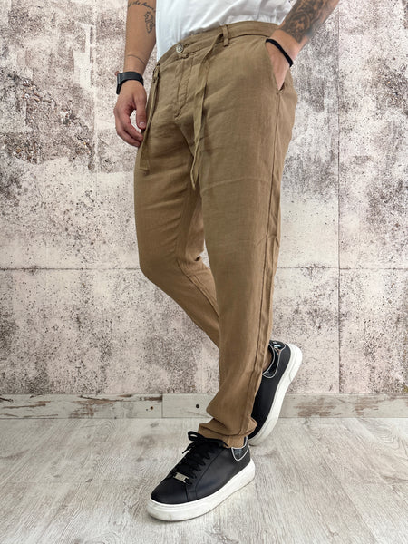 Pantalone Lino cammello con coulisse