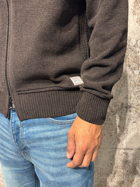 Maglione ciniglia full zip coffee