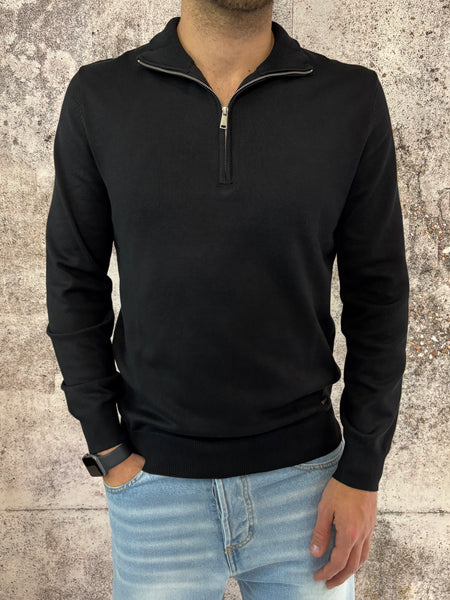 Maglione viscosa mezza zip nero