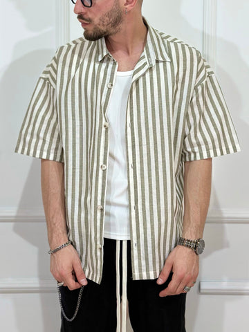 Camicia mezza manica righe verdi