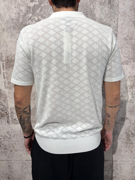 Polo in maglia lavorata bianca