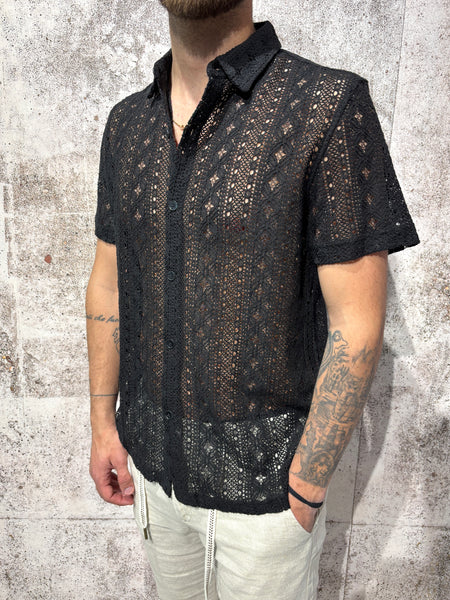 Camicia m/m traforata nera fantasia