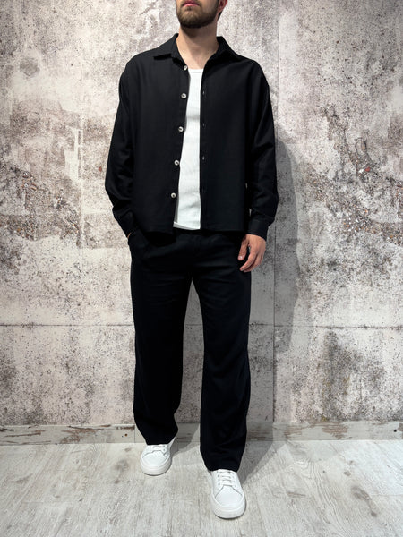 Completo camicia pantalone nero misto lino