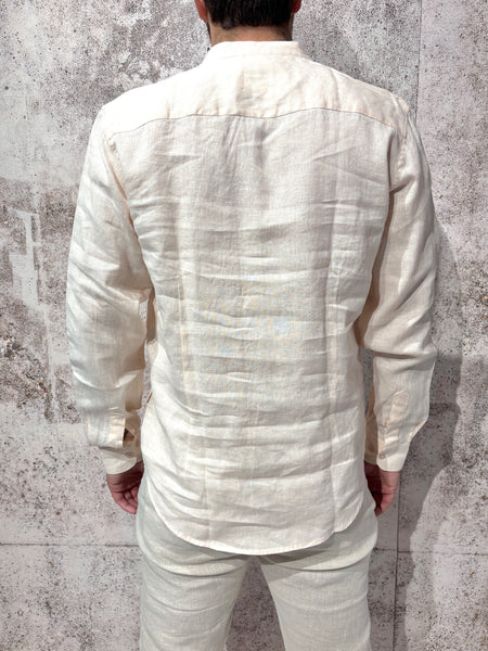 Old pink linen Korean collar shirt