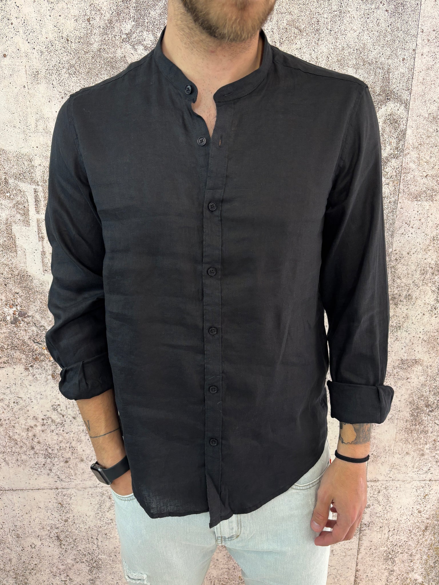Camicia coreana lino nera