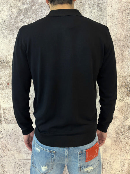 Polo nera con zip manica lunga