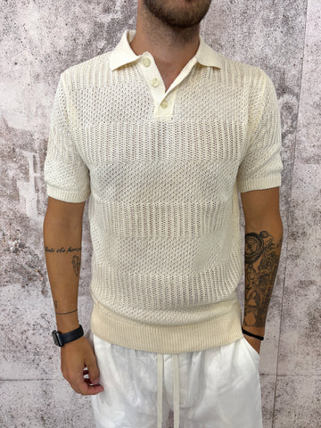 Polo in maglia traforata beige