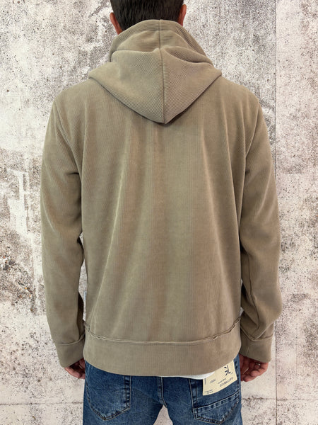 Felpa cappuccio full zip beige a costine
