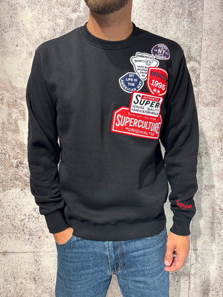 Felpa girocollo nera patch Superculture